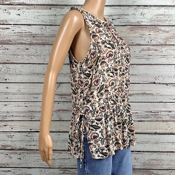 Susina Nordstrom Tan Floral Lace Trim Keyhole Peasant Tank Top Shirt Large - Picture 6 of 9